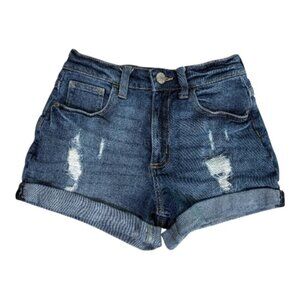 Justice Mini Mom Denim Jean Shorts Girl's 12 Medium Wash Distressed EUC